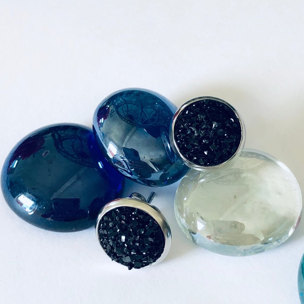 Druzy Stud Stainless Steel Round Earrings NEW